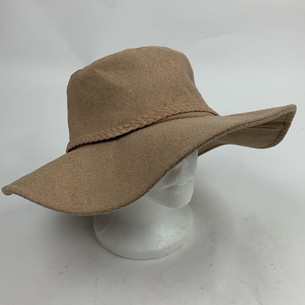 ASN Wool blend Beige Tan Floppy Hat with braided design New NWOT